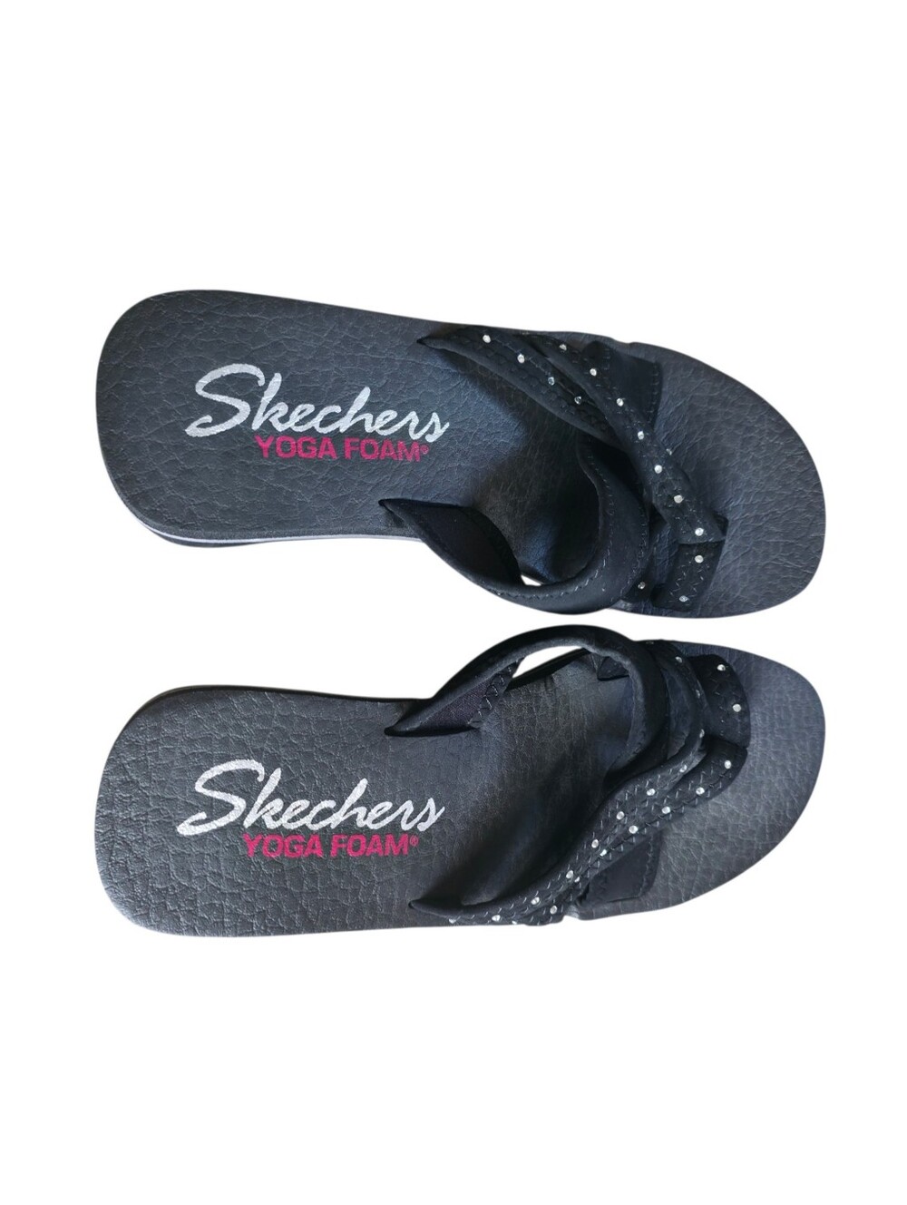 Skechers Yoga Foam Toe Ring Wedge Sandals Black Rhinestone Comfort Y2K Size 8 - Picture 6 of 15